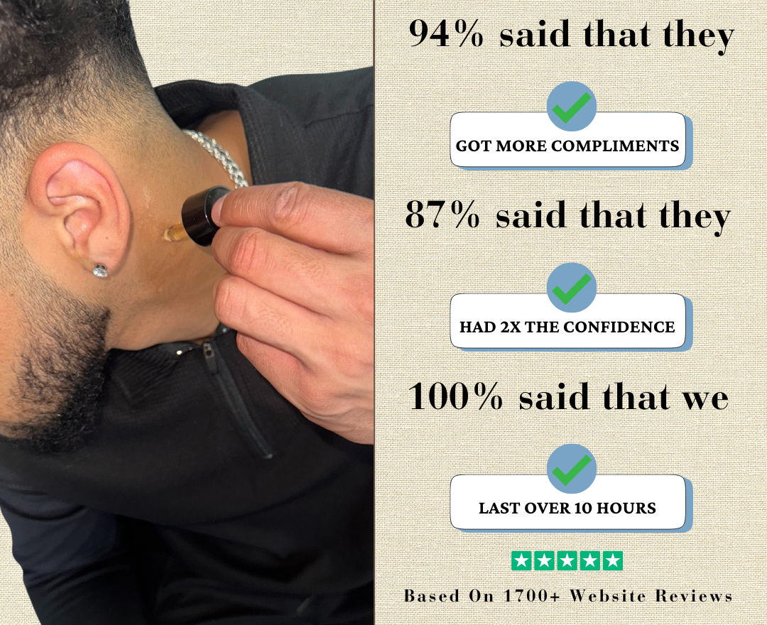 Person wearing a black earring with text on a beige background about product usage statistics.